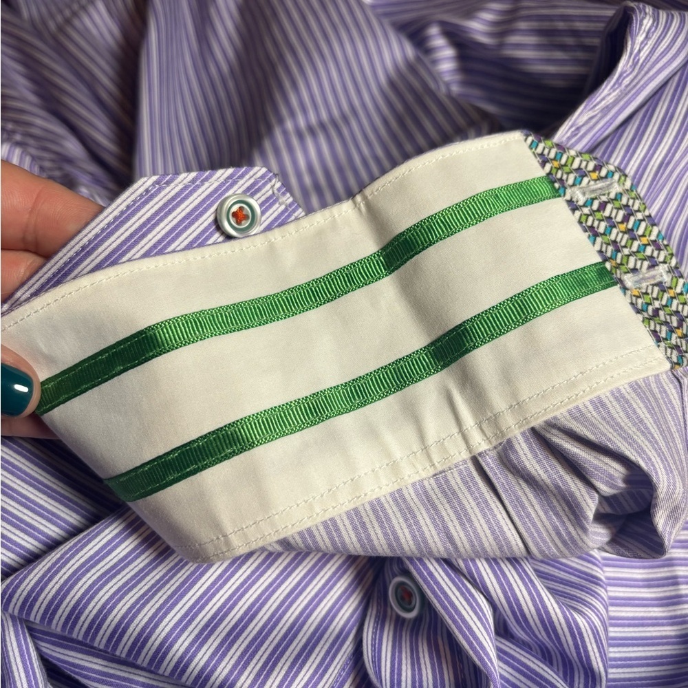 Robert Graham X Striped Men’s Dress Shirt Button Down Flip Cuff Size XL - Picture 7 of 7